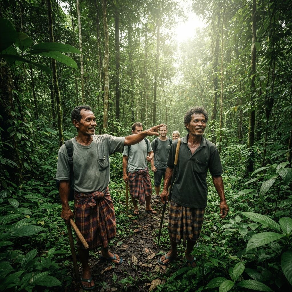 Local guides in Sumatra forest
